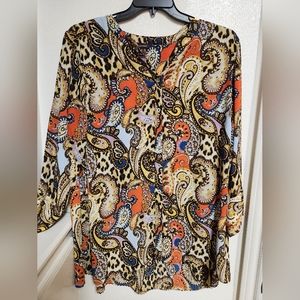 Multiples Women's Button Up Blouse Paisley Size 1X